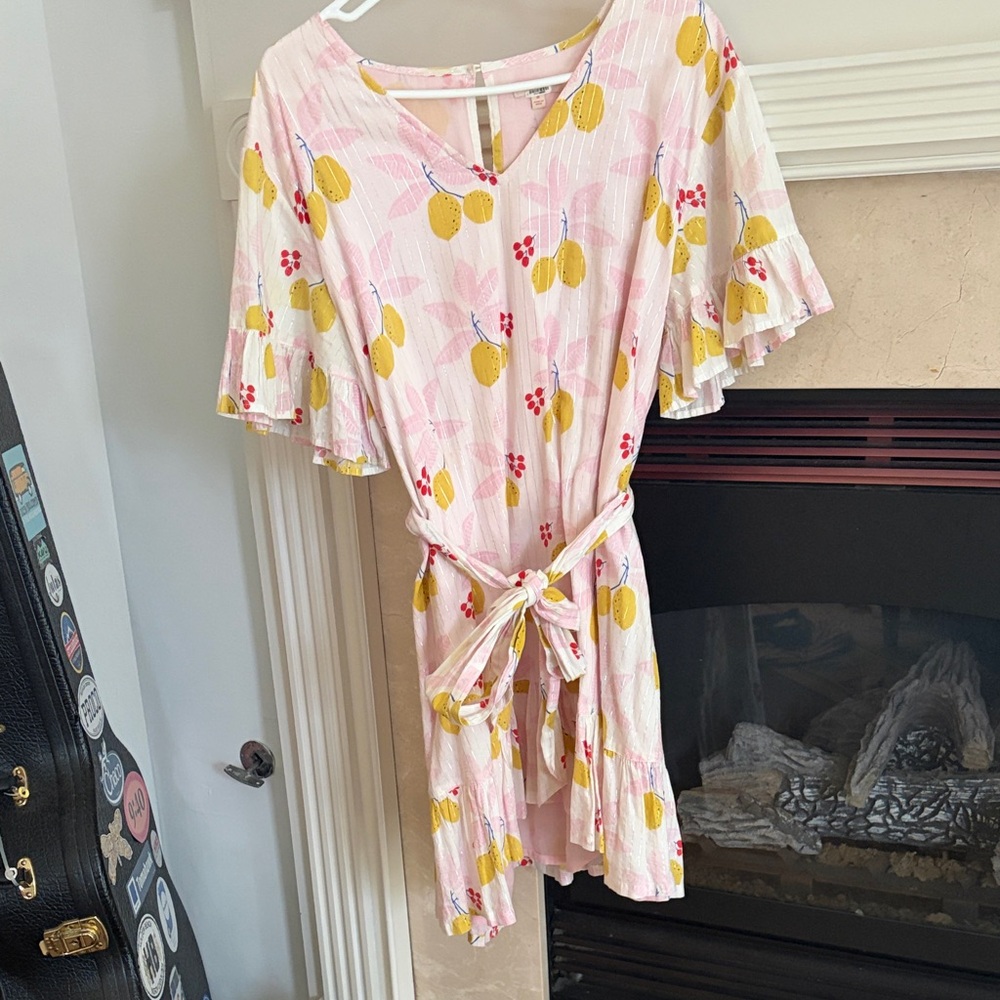 Pink Chicken Pale Pink Lemon-Print Tie-Waist Mini Dress